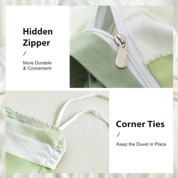WARMDERN White and Green Boho Duvet Cover King Size, Striped Tufted Duvet Cover - Picture 5 of 8